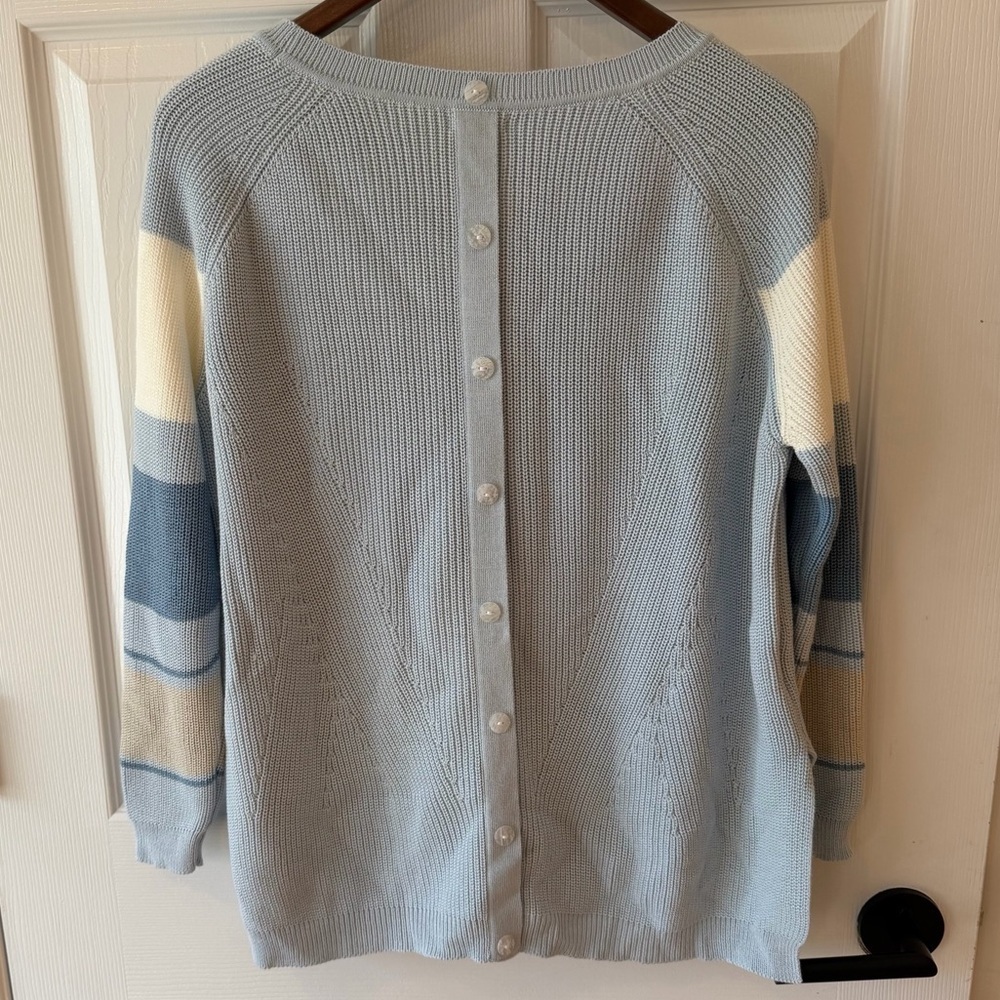 MERSEA Women's Light Blue and Cream Sweater - Picture 2 of 4